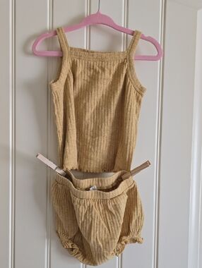 kate quinn mustard ribbed tank and bloomer set